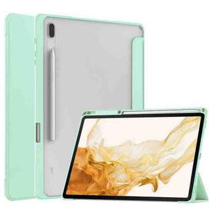 For Samsung Galaxy Tab S8+ Three-fold Transparent TPU Smart Leather Tablet Case(Mint Green)