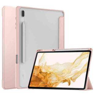 For Samsung Galaxy Tab S8+ Three-fold Transparent TPU Smart Leather Tablet Case(Pink)