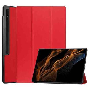 For Samsung Galaxy Tab S8 Ultra Three-folding Holder Custer Texture Leather Tablet Case(Red)
