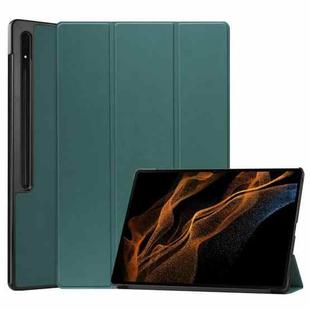 For Samsung Galaxy Tab S8 Ultra Three-folding Holder Custer Texture Leather Tablet Case(Green)