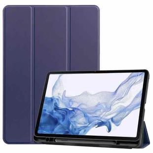 For Samsung Galaxy Tab S8 Three-folding Holder TPU Smart Leather Tablet Case(Blue)