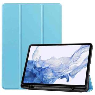 For Samsung Galaxy Tab S8 Three-folding Holder TPU Smart Leather Tablet Case(Sky Blue)