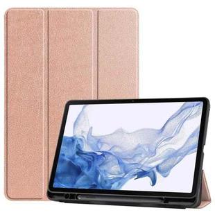 For Samsung Galaxy Tab S8 Three-folding Holder TPU Smart Leather Tablet Case(Rose Gold)