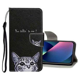 Colored Drawing Pattern Flip Leather Case For iPhone 13 mini(Little Cat)