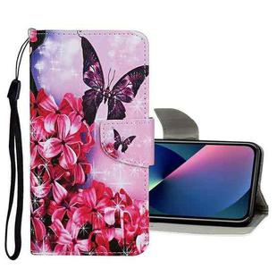 For iPhone 13 mini Colored Drawing Pattern Flip Leather Case (Red Flower Butterfly)
