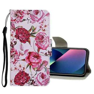 For iPhone 13 mini Colored Drawing Pattern Flip Leather Case (Peony)