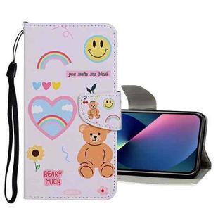 For iPhone 13 mini Colored Drawing Pattern Flip Leather Case (Smiley Bear)