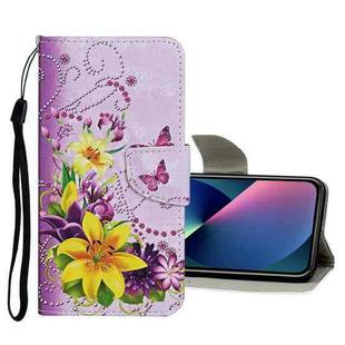 For iPhone 13 mini Colored Drawing Pattern Flip Leather Case (Yellow Flower Butterfly)