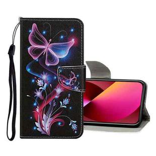 For iPhone 13 Colored Drawing Pattern Flip Leather Case(Fluorescent Butterfly)