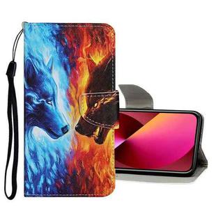 Colored Drawing Pattern Flip Leather Case For iPhone 13(Flame Wolf)