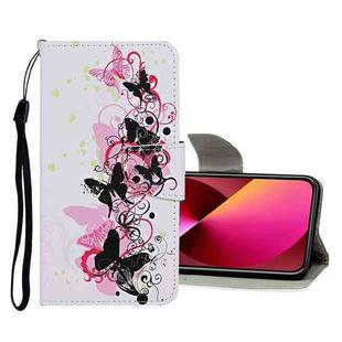 For iPhone 13 Colored Drawing Pattern Flip Leather Case(Four Butterflies)