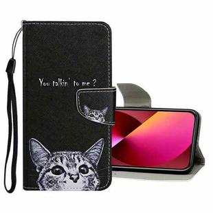 Colored Drawing Pattern Flip Leather Case For iPhone 13(Little Cat)