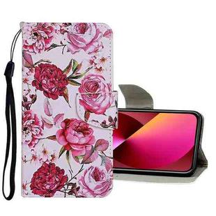 For iPhone 13 Colored Drawing Pattern Flip Leather Case(Peony)