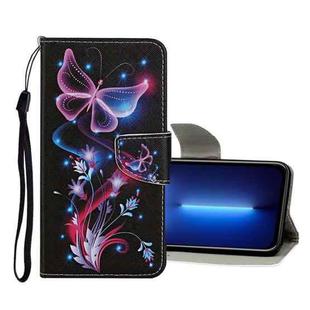 Colored Drawing Pattern Flip Leather Case For iPhone 13 Pro Max(Fluorescent Butterfly)