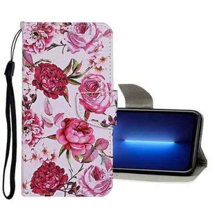 For iPhone 13 Pro Max Colored Drawing Pattern Flip Leather Case (Peony)