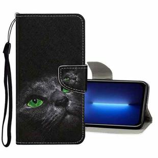 For iPhone 13 Pro Max Colored Drawing Pattern Flip Leather Case (Black Cat)