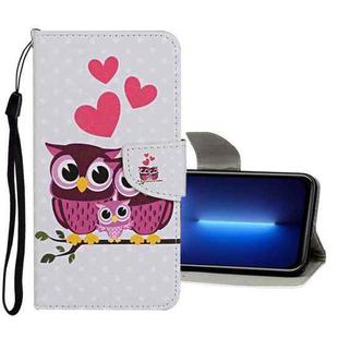 For iPhone 13 Pro Max Colored Drawing Pattern Flip Leather Case (Owl Family)