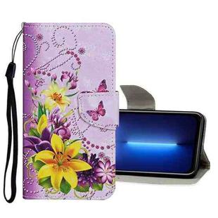 For iPhone 13 Pro Max Colored Drawing Pattern Flip Leather Case (Yellow Flower Butterfly)