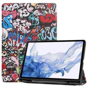 For Samsung Galaxy Tab S8 Three-folding Holder Painted TPU Smart Leather Tablet Case(Graffiti)