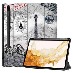 For Samsung Galaxy Tab S8+ Three-folding Holder Painted TPU Smart Leather Tablet Case(Retro Tower)