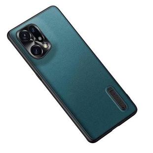 For OPPO Find X5 Folding Holder Plain Leather Phone Case(Lake Green)