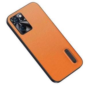 For OPPO Reno7 5G Folding Holder Plain Leather Phone Case(Orange)