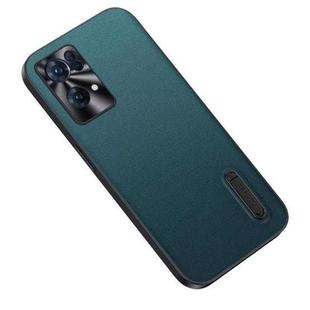 For OPPO Reno7 Pro 5G Folding Holder Plain Leather Phone Case(Lake Green)