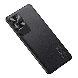 For Xiaomi Redmi K50 / K50 Pro Folding Holder Plain Leather Phone Case(Black)