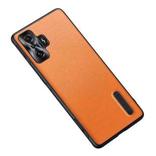 For Xiaomi Redmi K50 Gaming Folding Holder Plain Leather Phone Case(Orange)