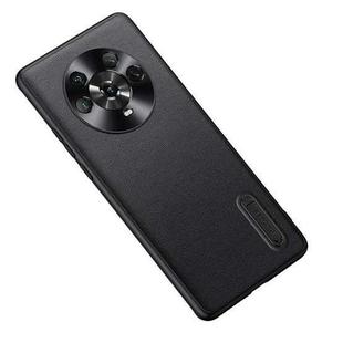 For Honor Magic4 Folding Holder Plain Leather Phone Case(Black)