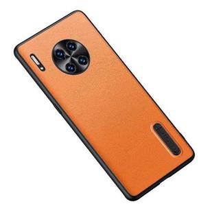 For Huawei Mate 30 Pro Folding Holder Plain Leather Phone Case(Orange)