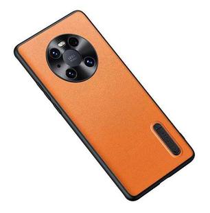 For Huawei Mate 40 Pro Folding Holder Plain Leather Phone Case(Orange)