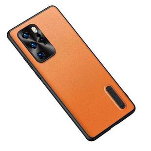 For Huawei P40 Pro Folding Holder Plain Leather Phone Case(Orange)