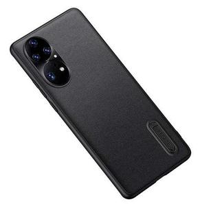 For Huawei P50 Folding Holder Plain Leather Phone Case(Black)