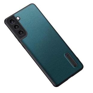 For Samsung Galaxy S22 5G Folding Holder Plain Leather Phone Case(Lake Green)