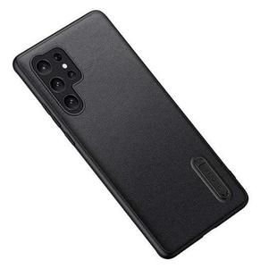 For Samsung Galaxy S22 Ultra 5G Folding Holder Plain Leather Phone Case(Black)