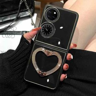 For Huawei P50 Pocket Diamond Heart Holder Phone Case(Black)