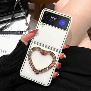 For Samsung Galaxy Z Flip3 5G Diamond Heart Holder Phone Case(White)
