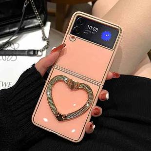 For Samsung Galaxy Z Flip3 5G Diamond Heart Holder Phone Case(Pink)