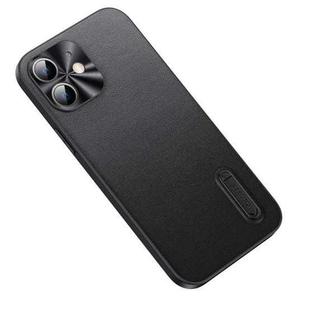 For iPhone 11 Folding Holder Plain Leather Phone Case (Black)