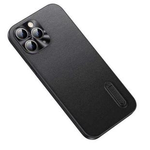 For iPhone 11 Pro Max Folding Holder Plain Leather Phone Case (Black)