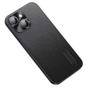 For iPhone 13 Folding Holder Plain Leather Phone Case(Black)