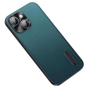 For iPhone 13 Folding Holder Plain Leather Phone Case(Lake Green)