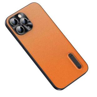 For iPhone 13 Pro Folding Holder Plain Leather Phone Case (Orange)