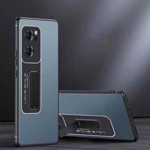 For OPPO Reno7 5G Frosted Holder Phone Case(Sea Blue Grey)