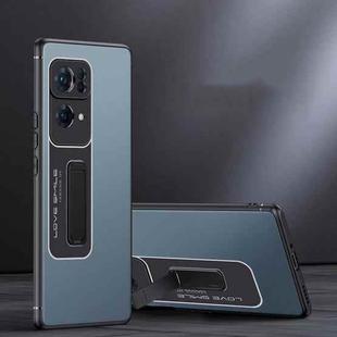 For OPPO Reno7 Pro 5G Frosted Holder Phone Case(Sea Blue Grey)