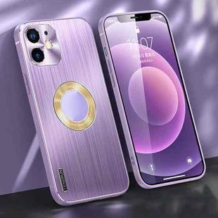 For iPhone 12 Brushed Texture Metal + Silicone Phone Case(Light Purple)