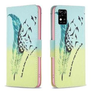 For ZTE Blade  A31 Colored Drawing Pattern Leather Phone Case(Feather)