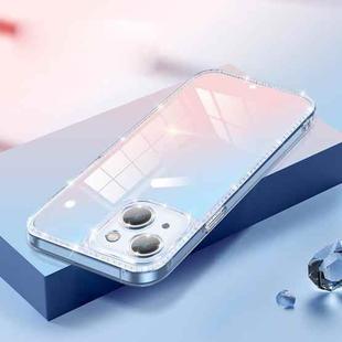 Diamond Glitter Powder Lens Protector Glass Phone Case For iPhone 13(Gradient Grey Orange)
