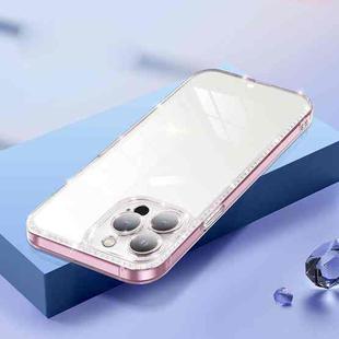 Diamond Glitter Powder Lens Protector Glass Phone Case For iPhone 13 Pro(Transparent Pink)